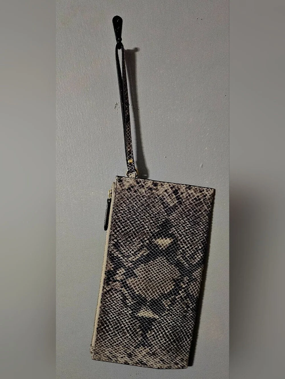 Authentic Michael Kors Snakeskin Large Wristlet Wallet with gold logo